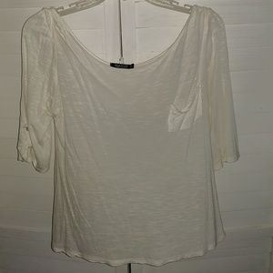 Cute Wide Neck 3/4 Sleeve White/Ivory Top